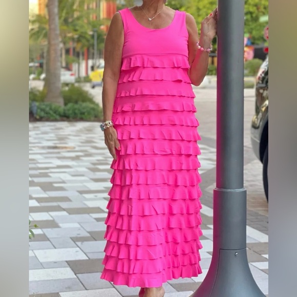LuLu B Vibrant Pink Ruffle Tiered Maxi Dress Size 1X - Picture 5 of 16